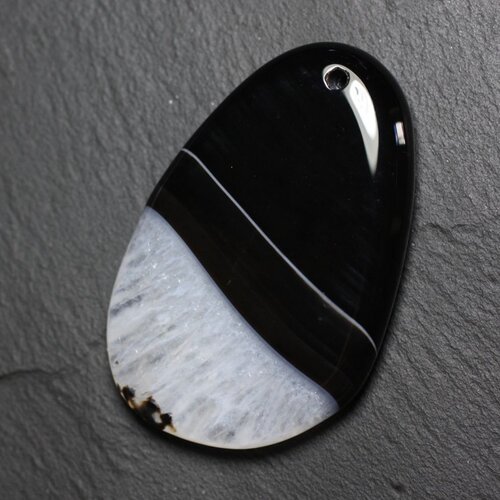 Pendentif en pierre - agate et quartz noir et blanc goutte 59mm n35 - 4558550085832