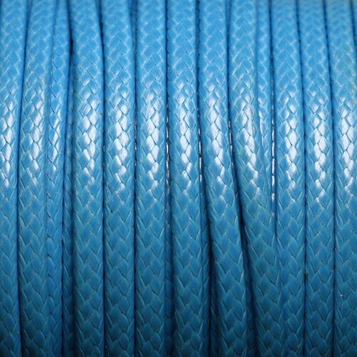 3 metres - fil corde cordon coton ciré 3mm bleu turquoise azur - 4558550004819