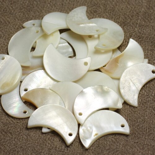 5pc - perles breloques pendentifs nacre blanche lunes 22mm  4558550013415