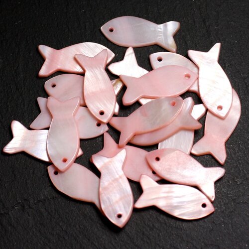 5pc - perles breloques pendentifs nacre - poissons 23mm rose pastel saumon -  4558550039880