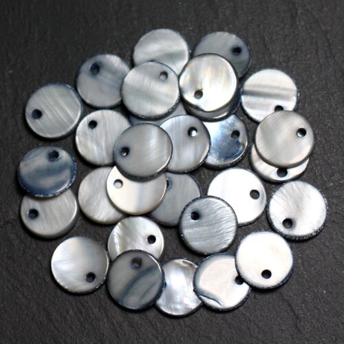 20pc - perles breloques pendentifs nacre ronds palets 10-11mm gris noir - 4558550011244