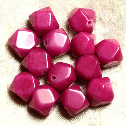 2pc - perles de pierre - jade rose fuchsia cubes nuggets facettés 14-15mm   4558550002525