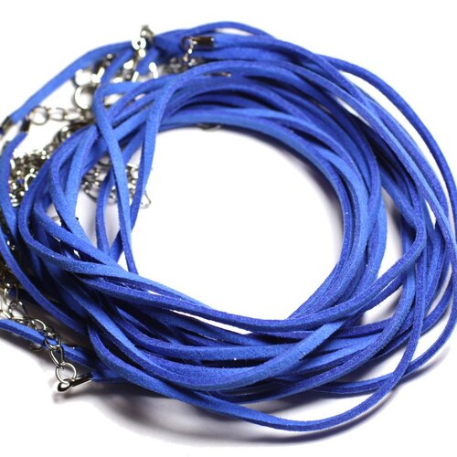 5pc - colliers tours de cou 45cm suédine 2x1mm bleu roi  - 4558550000026