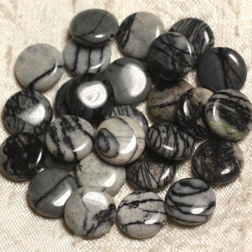 4pc - perles de pierre - jaspe zèbre palets 12mm  4558550039019
