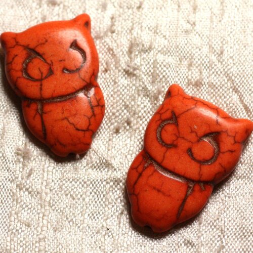 4pc - perles turquoise synthèse chouette hibou 30x20mm orange   4558550010025