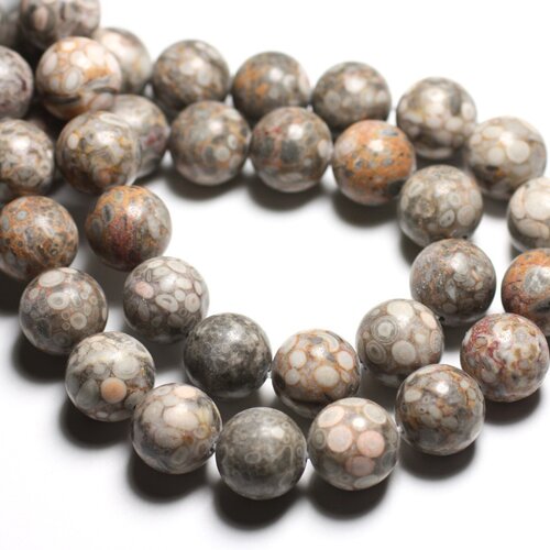 4pc - perles de pierre - jaspe océan fossile boules 14mm -  4558550081674