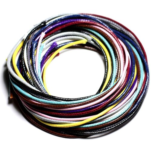 Lot 5 mètres - fil corde cordon coton ciré 2mm mélange multicolore - 4558550087645