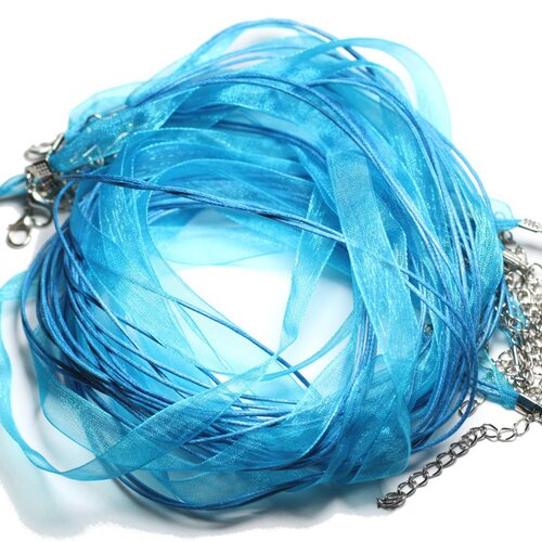 10pc - colliers tours de cou organza et coton 47cm bleu turquoise paon -  4558550006301