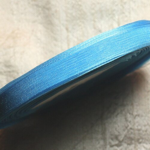 Bobine 45 mètres - ruban tissu organza 10mm bleu turquoise azur - 4558550009852
