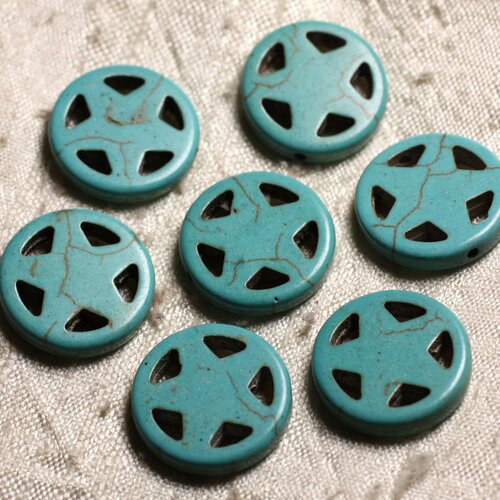 10pc - perles turquoise synthèse cercle etoile 20mm bleu turquoise   4558550011695