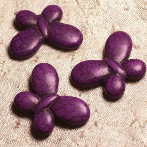 4pc - perles turquoise synthèse papillons 35x25mm violet   4558550012036