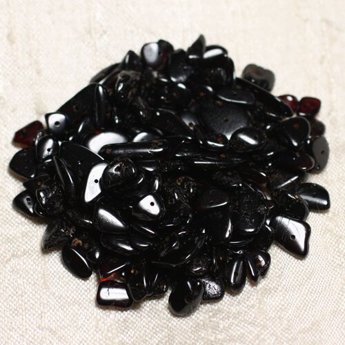 20pc - perles ambre naturelle noire cerise - rocailles chips 6-10mm - 4558550087706