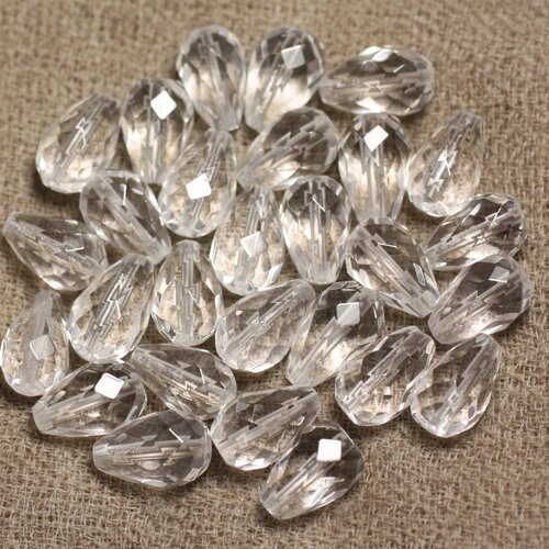 2pc - perle de pierre -  cristal de roche quartz gouttes facettées 12x8mm  4558550014764