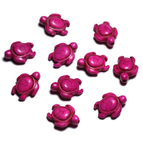 10pc - perles de pierre turquoise synthèse - tortues 19x15mm rose violet fuchsia -  4558550087782