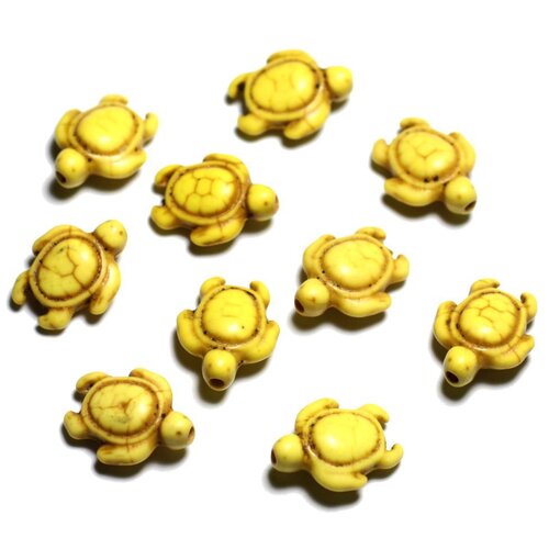 10pc - perles de pierre turquoise synthèse - tortues 19x15mm jaune -  4558550087751