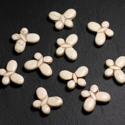 10pc - perles de pierre turquoise synthèse - papillons 20x15mm blanc crème -  4558550088031