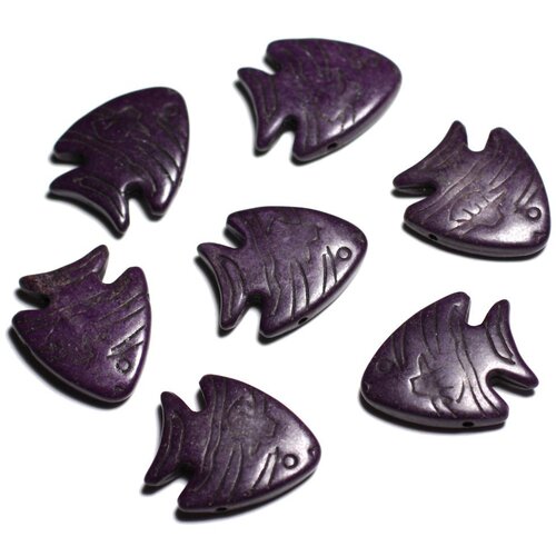 10pc - perles de pierre turquoise synthèse - poissons 26mm violet -  4558550088185