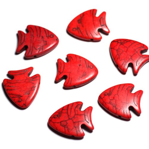 10pc - perles de pierre turquoise synthèse - poissons 26mm rouge -  4558550088161