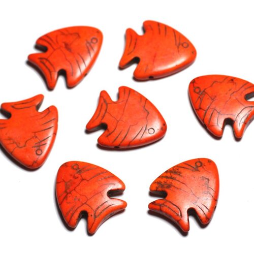 10pc - perles de pierre turquoise synthèse - poissons 26mm orange -  4558550088154