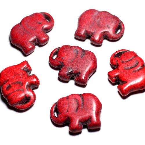 1pc - grande perle pendentif en pierre turquoise synthèse - elephant 40mm rouge - 4558550087874