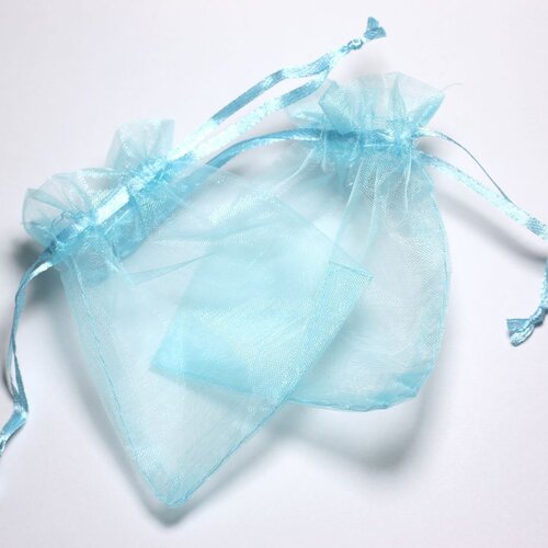 100pc - sacs pochettes cadeaux bijoux tissu organza 10x8cm bleu turquoise - 4558550088468