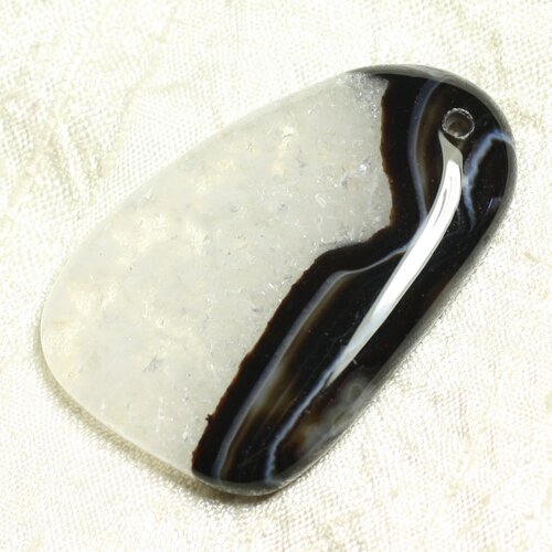 Pendentif en pierre - agate et quartz noir et blanc goutte 55x35mm n10  -  4558550039187