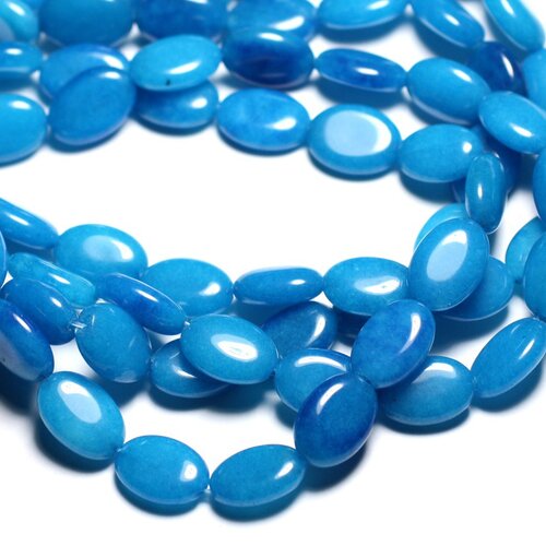 6pc - perles de pierre - jade ovales 14x10mm bleu azur - 4558550081797