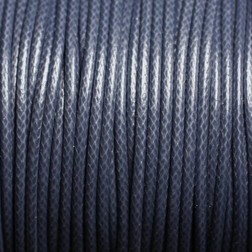 5 mètres - cordon coton ciré enduit rond 2mm gris bleu anthracite - 4558550088345
