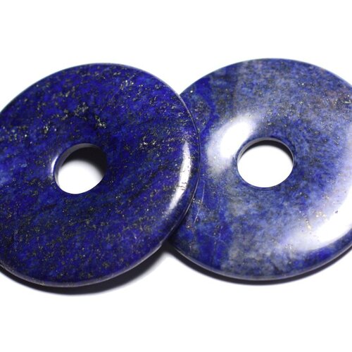 1pc - pendentif pierre lapis lazuli grand rond cercle donut pi 60mm bleu nuit doré