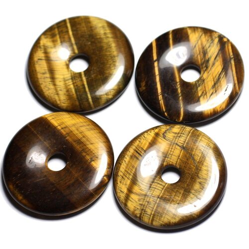 1pc - pendentif pierre - oeil de tigre rond cercle donut pi 40mm marron bronze doré noir - 4558550091444