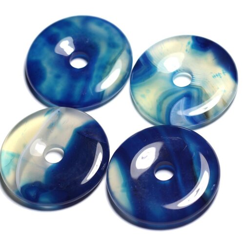 Pendentif pierre semi précieuse - agate bleue donut pi 40mm - 4558550091390