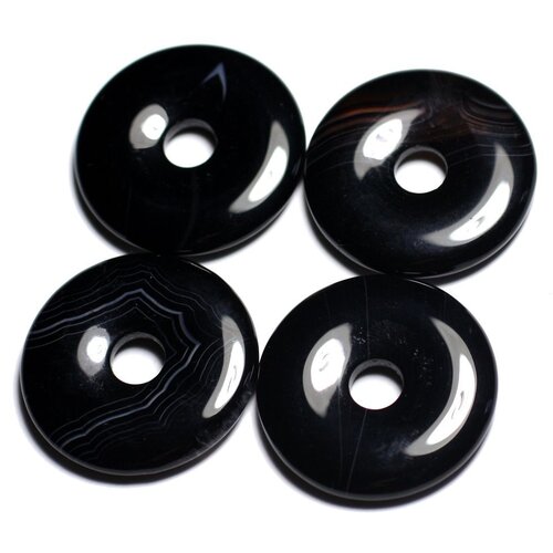 Pendentif en pierre semi précieuse - agate noire donut pi 30mm - 4558550091727