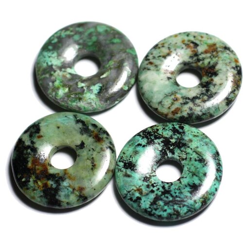 1pc - pendentif pierre - turquoise naturelle afrique rond cercle donut pi 30mm bleu vert noir - 4558550091796