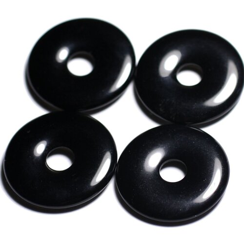 Pendentif en pierre semi précieuse - obsidienne noire donut pi 30mm - 4558550091772