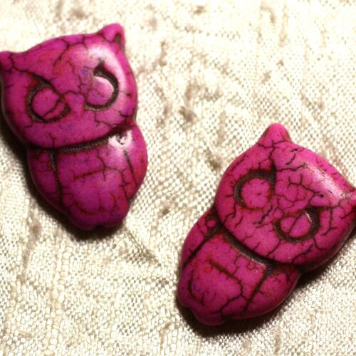 4pc - perles turquoise synthèse chouette hibou 30x20mm rose fuchsia  4558550011718