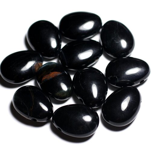 Pendentif pierre semi précieuse - oeil de tigre noir faucon goutte 25mm - 4558550092243
