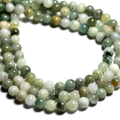 10pc - perles pierre - jade birmanie boules 6mm vert pastel amande blanc jaune - 7427039734042