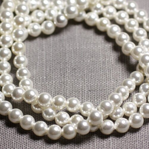 20pc - perles nacre teinte boules 6mm blanc c13 - 4558550092878
