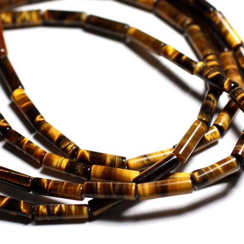 4pc - perles pierre - oeil de tigre tubes 13x4mm marron doré bronze noir - 4558550092908