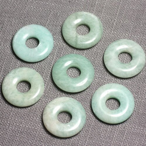 1pc - pendentif pierre - amazonite rond cercle donut pi 20mm blanc vert turquoise - 4558550092069