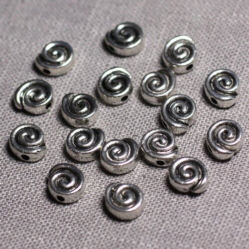 10pc - perles métal argenté palets 9mm spirale - 4558550095169