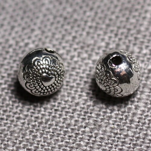 20pc - perles métal argenté rondes 6mm coeurs - 4558550095138