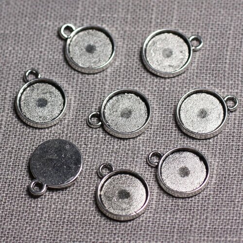 20pc - supports pendentifs cabochons métal argenté ronds 10mm - 4558550095183