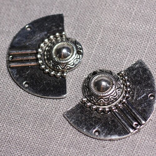 2pc - grands connecteurs pendentifs boucles d'oreilles métal argenté demi lune aztèque ethnique 37mm - 4558550095381