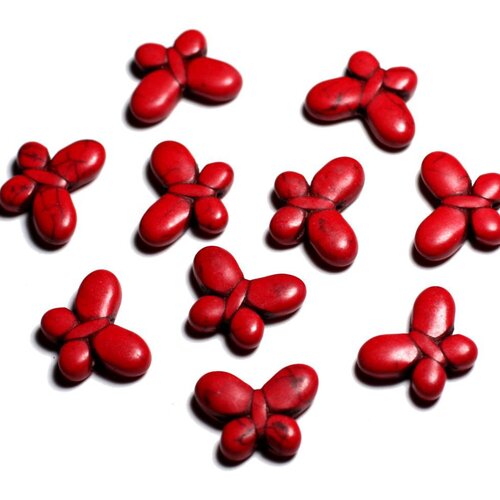 10pc - perles de pierre turquoise synthèse - papillons 20x15mm rouge -  4558550088062