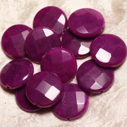 1pc - perle de pierre - jade violette palet facetté 25mm   4558550007216