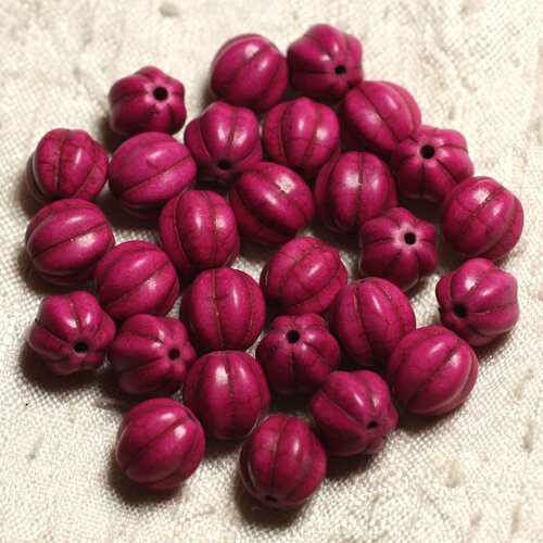 20pc - perles turquoise synthèse boules fleurs 9-10mm rose fuchsia   4558550011978