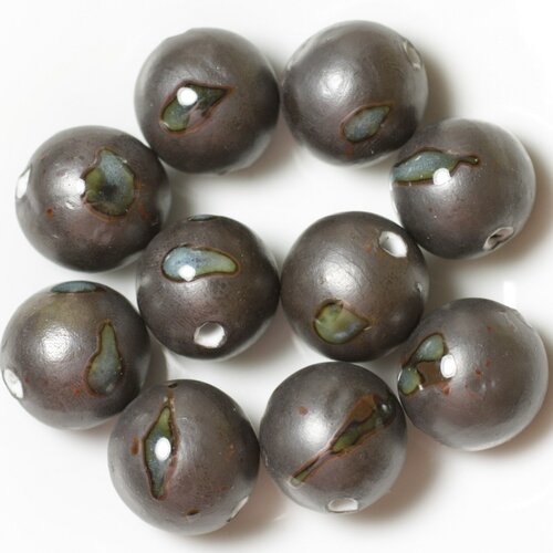 10pc - perles céramique porcelaine boules 18mm gris bleu clair ciel métallisé - 4558550000477