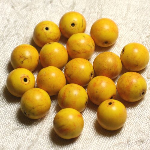 10pc - perles turquoise synthèse boules 12mm jaune n°3  4558550004857