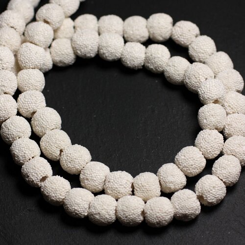 10pc - perles de pierre - lave boules 10mm blanc crème -  8741140001213